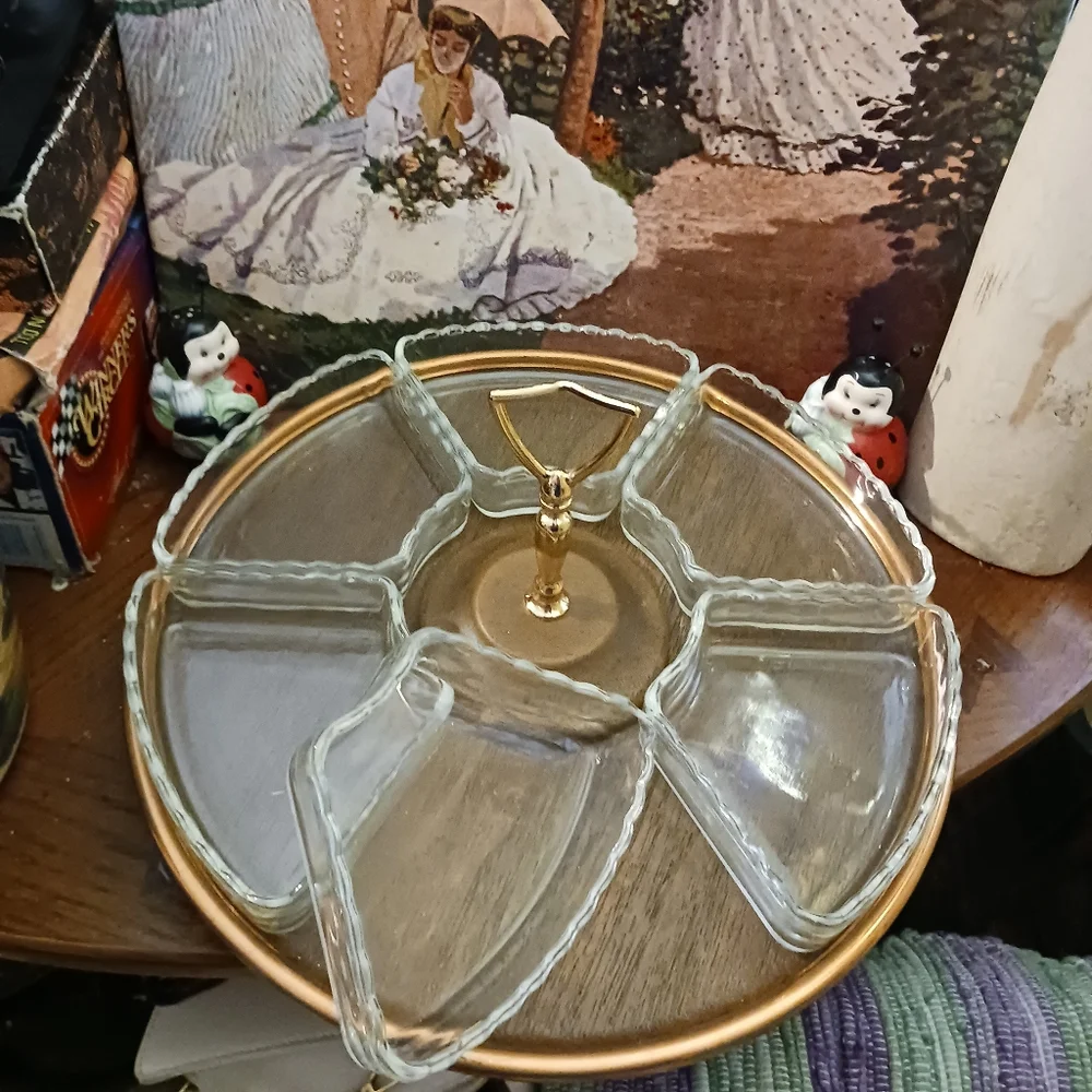 🇺🇲U.S.A. Vintage 1960 Westwood Serving 🍱🍤 Dish 6 Fluted Edge Glass,Rotating! - Picture 3 of 16